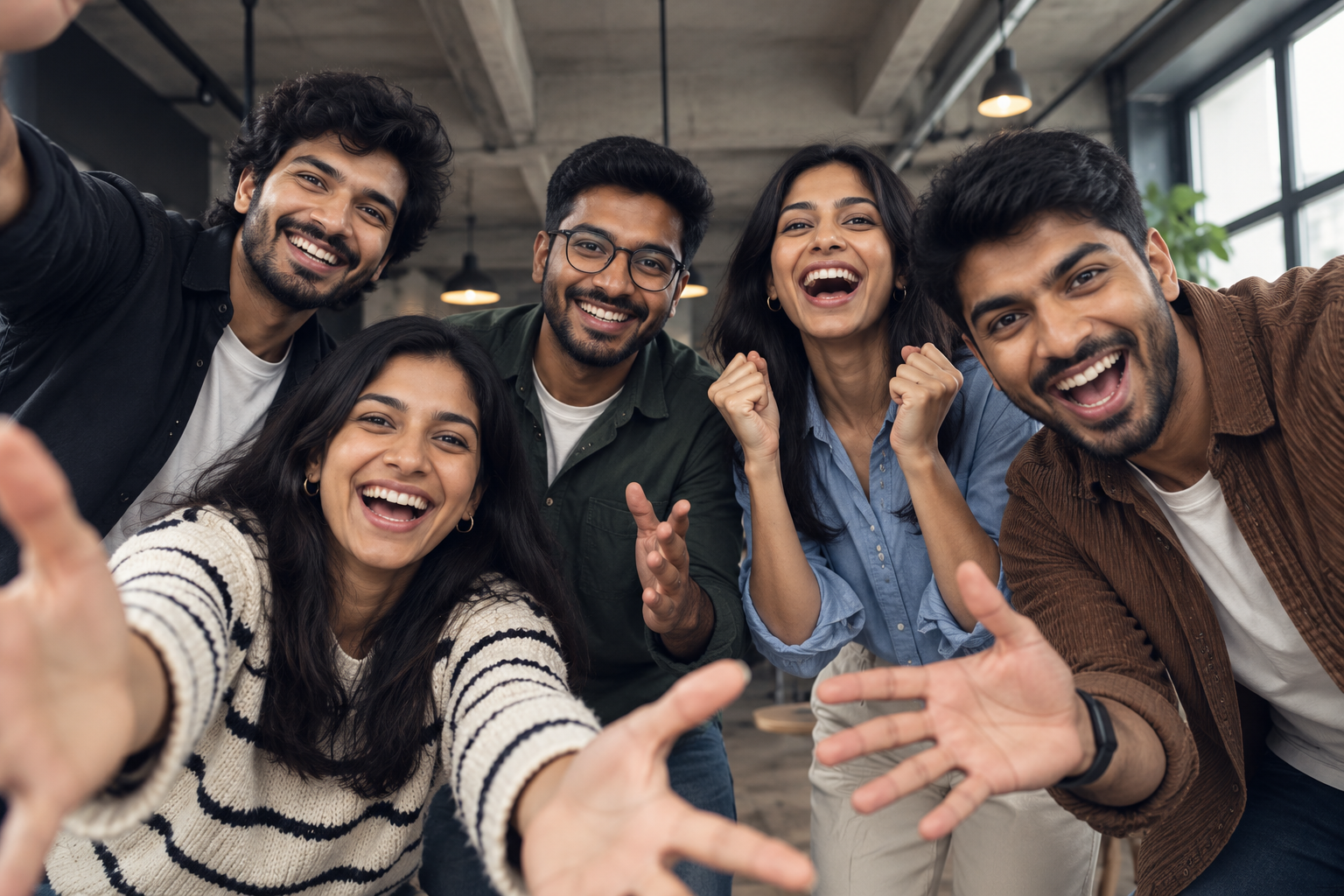 A cheerful team building possibilities together