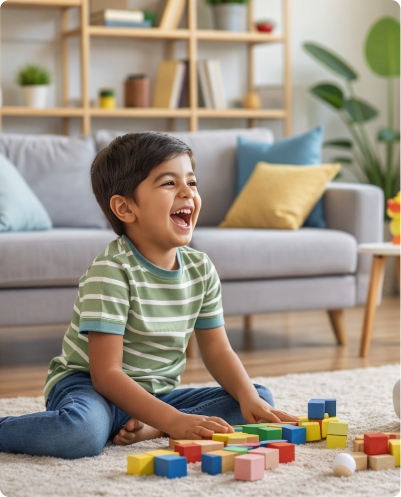 A child laughing during creative play
