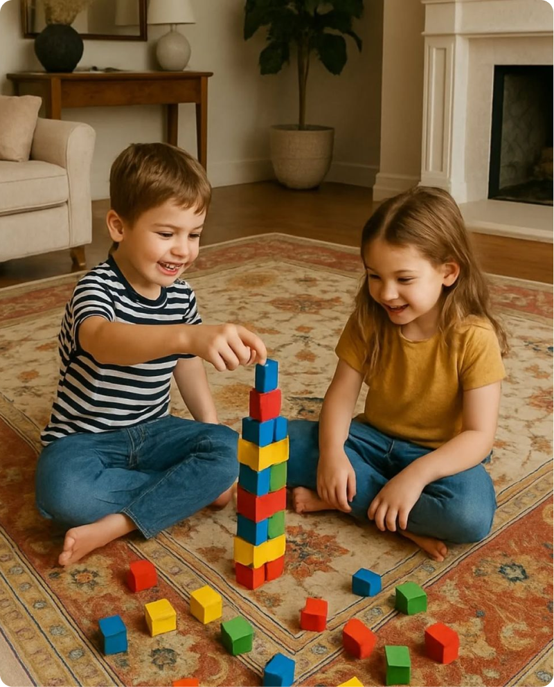 Children creating together on the floor